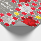 ポインセチア星模様の赤いクリスマス家族の写真 ラッピングペーパー (角)