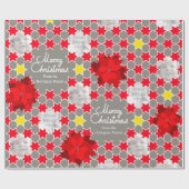 ポインセチア星模様の赤いクリスマス家族の写真 ラッピングペーパー (フラット)