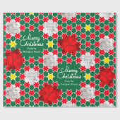 ポインセチア星赤い緑のクリスマス家族の写真 ラッピングペーパー (フラット)