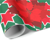 ポインセチア星赤い緑のクリスマス家族の写真 ラッピングペーパー (ロールコーナー)