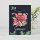 ポインセチア暗青色の赤い緑のsweet sixteen 招待状 (スタンド正面)