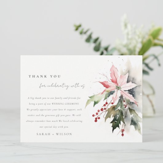 ポインセチア果実の葉の水の色結婚の サンキューカード (スタンド正面)