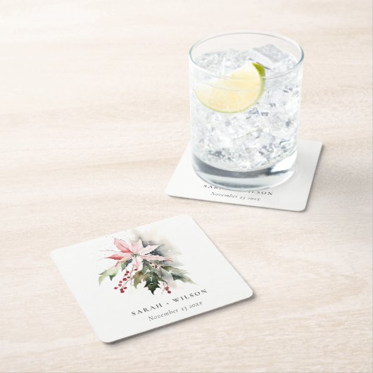 ポインセチア果実の葉の水の色結婚の スクエアペーパーコースター (インサイチュ)