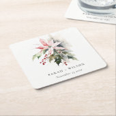 ポインセチア果実の葉の水の色結婚の スクエアペーパーコースター (アングル)