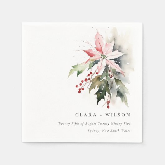 ポインセチア果実の葉の水の色結婚の スタンダードカクテルナプキン (正面)