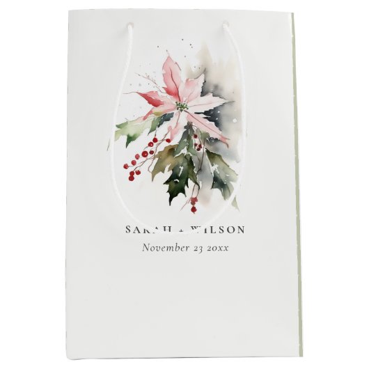 ポインセチア果実の葉の水の色結婚の ミディアムペーパーバッグ (正面)