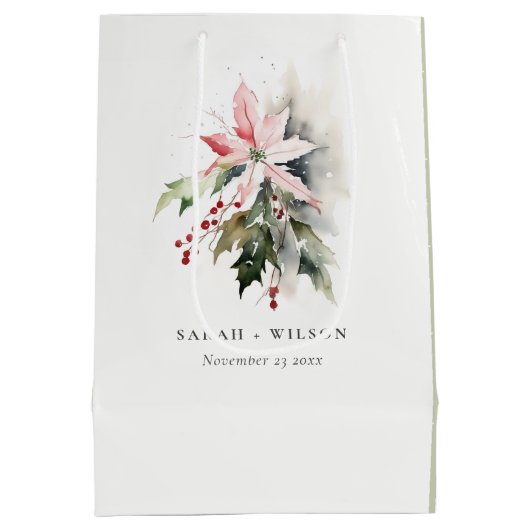 ポインセチア果実の葉の水の色結婚の ミディアムペーパーバッグ (裏面)