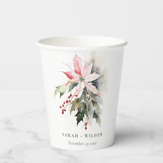 ポインセチア果実の葉の水の色結婚の 紙コップ (裏面)
