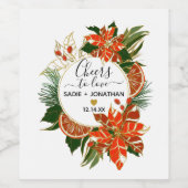 ポインセチア柑橘類金ゴールドウィンターウェディング ワインラベル (シングルラベル)