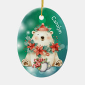 ポインセチア極熊キッズセラミックオーナメント セラミックオーナメント (正面)