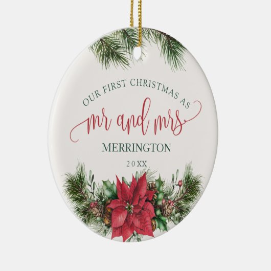 ポインセチア氏そしてミセス |最初の結婚したクリスマス セラミックオーナメント (右)