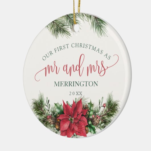 ポインセチア氏そしてミセス |最初の結婚したクリスマス セラミックオーナメント (左)