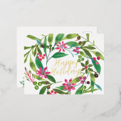 ポインセチア水彩リース実在 箔シーズンポストカード (正面/裏面)