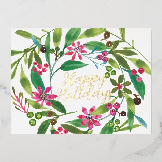 ポインセチア水彩リース実在 箔シーズンポストカード (正面)