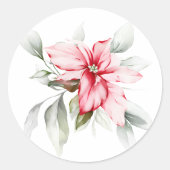 ポインセチア水彩枝の冬の休日 ラウンドシール (正面)