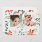 ポインセチア水彩3フォトクリスマスホリデー シーズンカード (裏面)