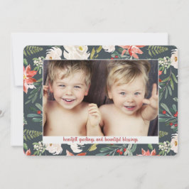 ポインセチア水彩3フォトクリスマスホリデー シーズンカード