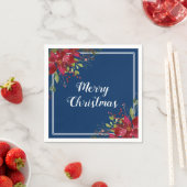 ポインセチア海軍ブルーメリークリスマスホリデー スタンダードカクテルナプキン (インサイチュ)