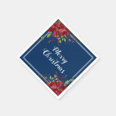 ポインセチア海軍ブルーメリークリスマスホリデー スタンダードカクテルナプキン (角)