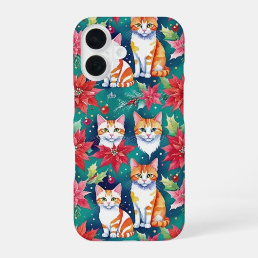 ポインセチア猫のクリスマスタブビー iPhone 16ケース (裏面)