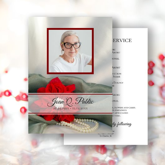 ポインセチア真珠の冬の葬儀サービス記念碑 プログラム