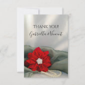 ポインセチア真珠グリーン冬の結婚式ありがとう サンキューカード (正面)