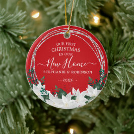 ポインセチア私たちの初めてのクリスマスは私たちの新しい家で セラミックオーナメント