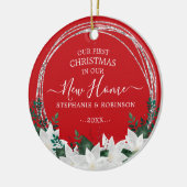 ポインセチア私たちの初めてのクリスマスは私たちの新しい家で セラミックオーナメント (左)