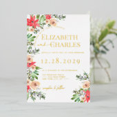 ポインセチア緑のクリスマスホリデ結婚ーズ 箔招待状 (立ち正面)