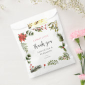 ポインセチア緑のフローラ冬の結婚式 フェイバーバッグ (封をした状態)