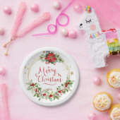 ポインセチア緑の葉レッドベリークリスマス ペーパープレート (パーティー)