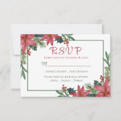ポインセチア緑レッドクリスマスフローラ結婚式RSVP 出欠カード (正面)
