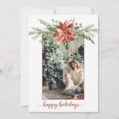 ポインセチア縁どエバーグリーンレッドクリスマス2写真 招待状 (正面)