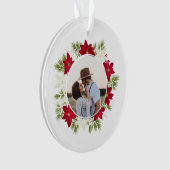 ポインセチア花と松の丸い写真 オーナメント (正面)