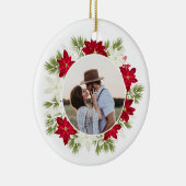 ポインセチア花と松の丸い写真 セラミックオーナメント (右)