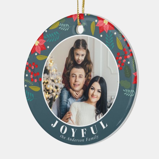 ポインセチア花のパターン写真うれしそうな休日 セラミックオーナメント (左)