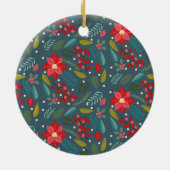 ポインセチア花のパターン写真うれしそうな休日 セラミックオーナメント (裏面)