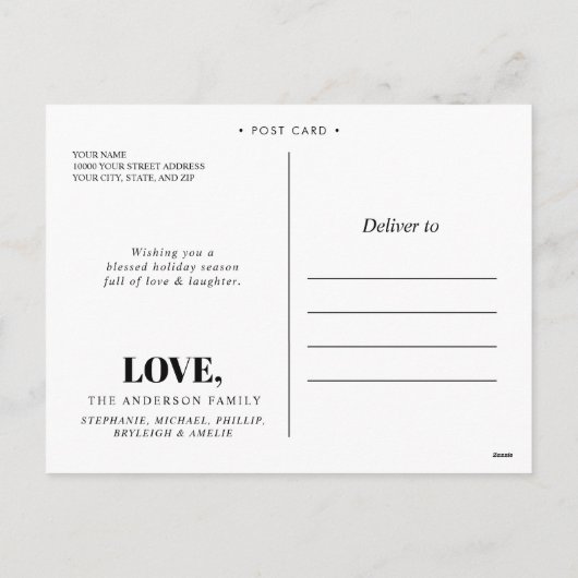 ポインセチア花のパターン喜ばしい写真クリスマス シーズンポストカード (裏面)