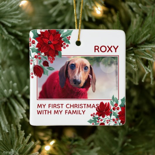 ポインセチア花アイビー葉ズクリスマスペット写真 セラミックオーナメント (ツリー)