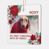 ポインセチア花アイビー葉ズクリスマスペット写真 セラミックオーナメント (左)