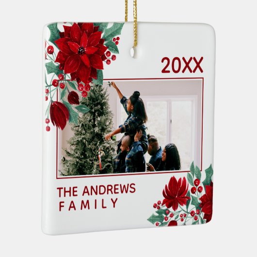ポインセチア花アイビー葉ズクリスマス写真 セラミックオーナメント (右)