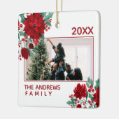 ポインセチア花アイビー葉ズクリスマス写真 セラミックオーナメント (左)