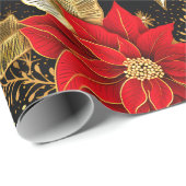 ポインセチア花イン金ゴールドリーフブラック |クリスマス ラッピングペーパー (ロールコーナー)