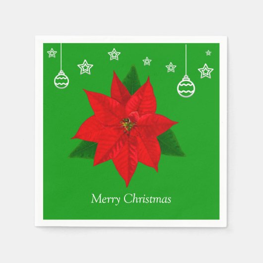 ポインセチア花オングリーン スタンダードカクテルナプキン (正面)