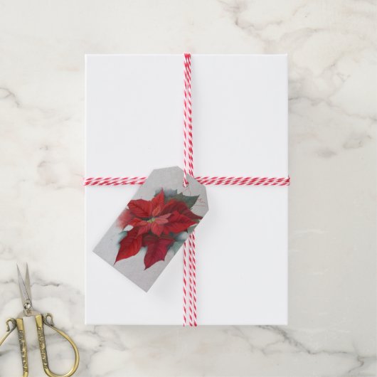 ポインセチア花クリスマスオイル絵画 ギフトタグ (より糸付き)