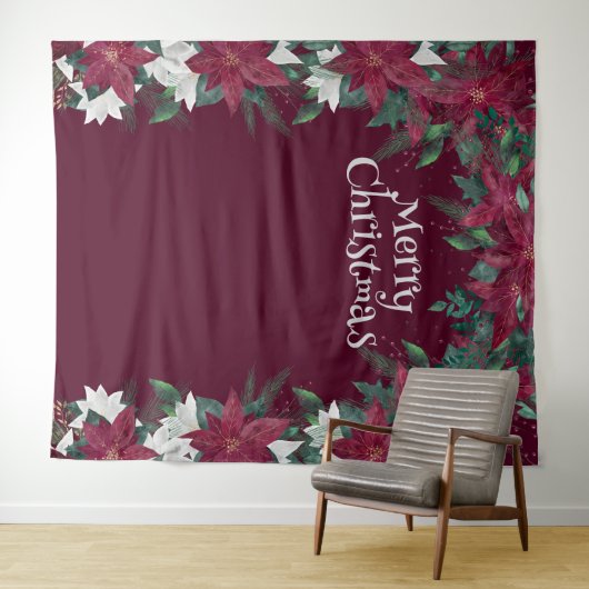 ポインセチア花クリスマスフォトブース背景 タペストリー (インサイチュ(横))