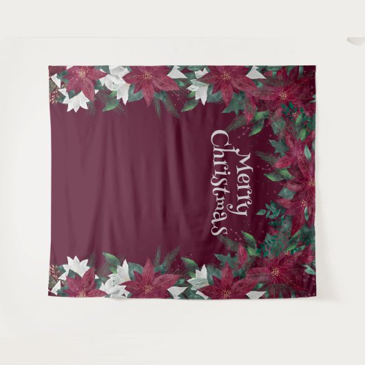 ポインセチア花クリスマスフォトブース背景 タペストリー (正面(横))