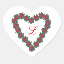 ポインセチア花ハート型モノグラムシール ハートシール