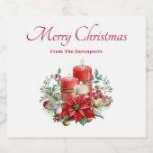 ポインセチア花付きキャンドルセンターピース スパークリングワインラベル (シングルラベル)