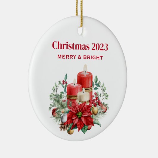 ポインセチア花付きキャンドルセンターピース セラミックオーナメント (右)